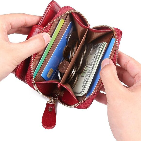 Women's Leather Wallet Small RFID Bifold Card Holder Compact Travel - Picture 2 of 8